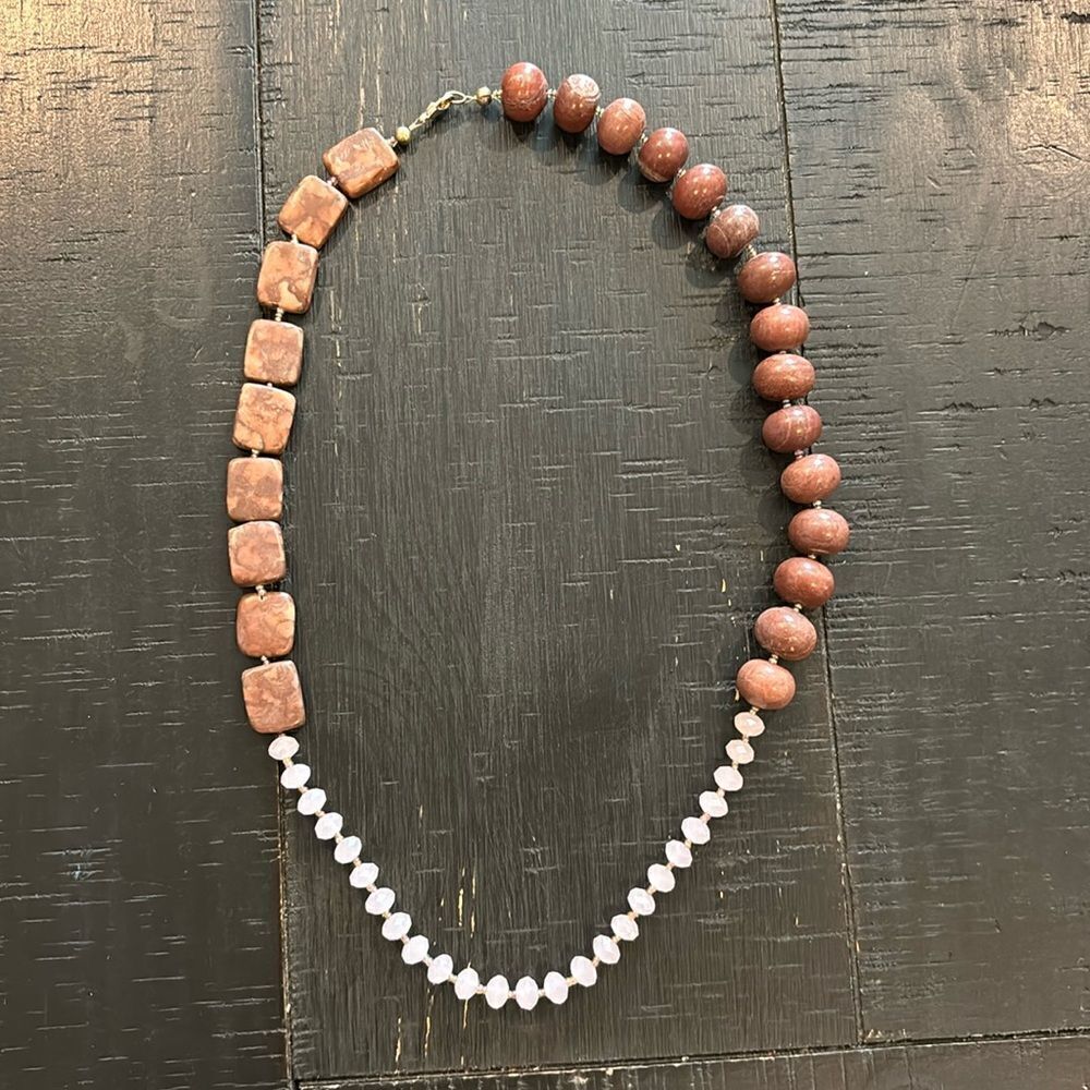 Gemstone Beads Rose Quartz Unique Brown Pink Necklace​​​​